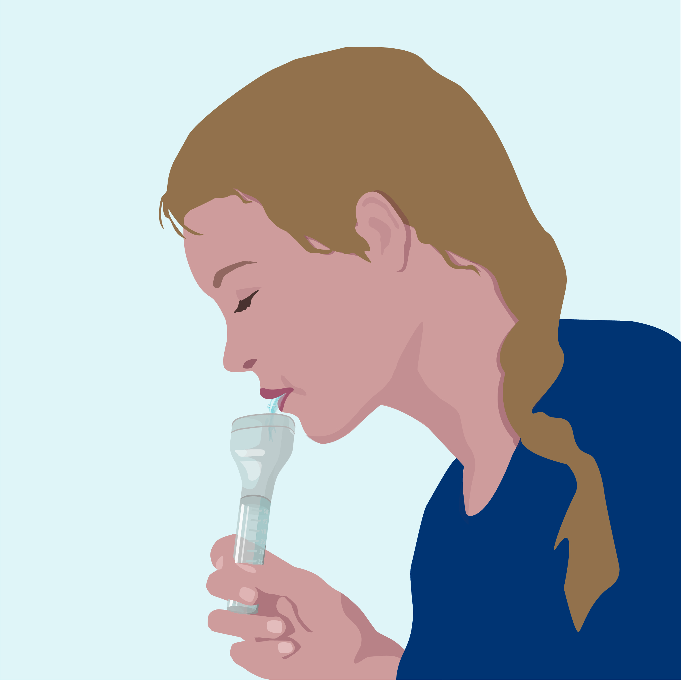 Illustration einer Person die in ein Roehrchen spuckt fuer PCR Test